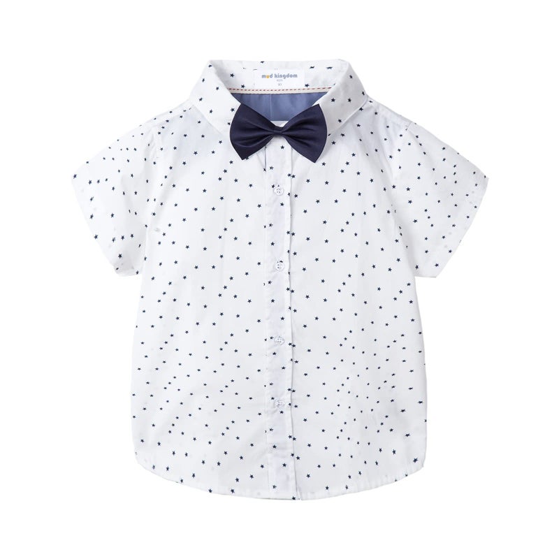 Mud Kingdom Toddler Boy Shirt and Tie Short Sleeve Stars 4T White - Image 1